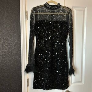 Black Long Sleeve Sequin Rhinestone LBD XL NWOT